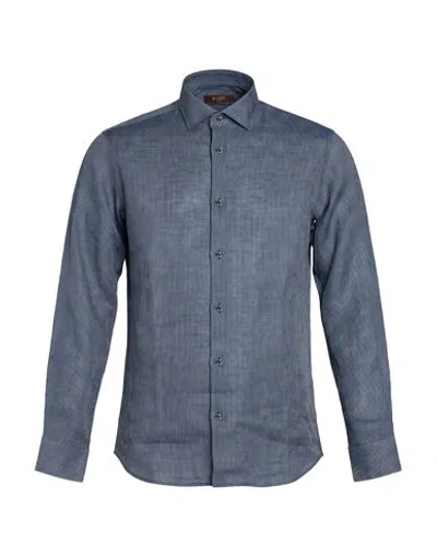 Moorer Man Shirt Navy Size 38 Linen In Blue