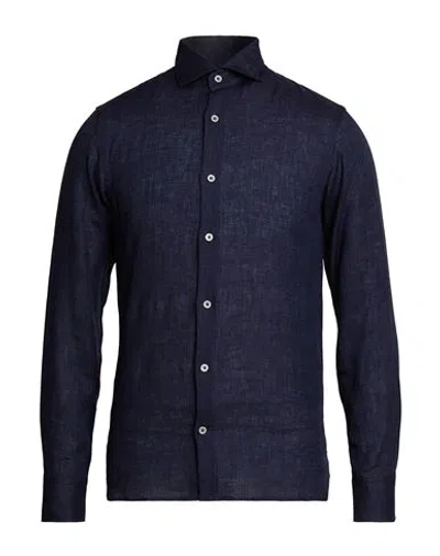 Moorer Man Shirt Navy Size 44 Linen In Blue
