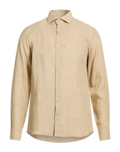 Moorer Man Shirt Sand Size 46 Linen In Brown