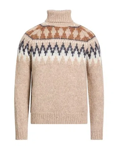 Moorer Man Turtleneck Beige Size 48 Alpaca Wool, Polyester, Wool, Cotton In Brown