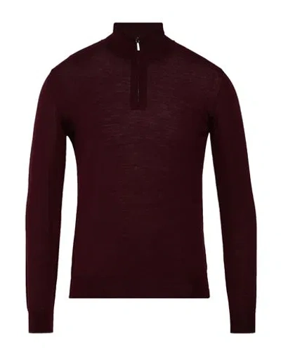 Moorer Man Turtleneck Burgundy Size 42 Virgin Wool In Red