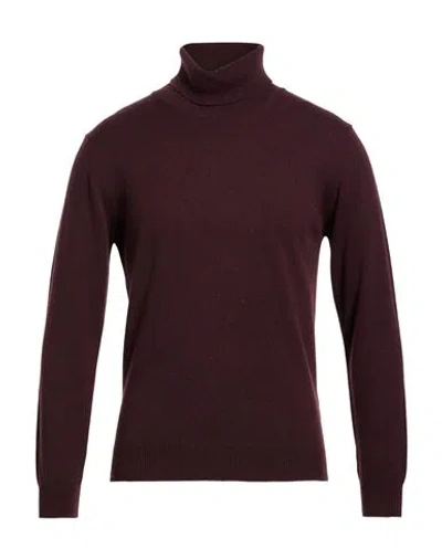 Moorer Man Turtleneck Burgundy Size 50 Cashmere, Silk