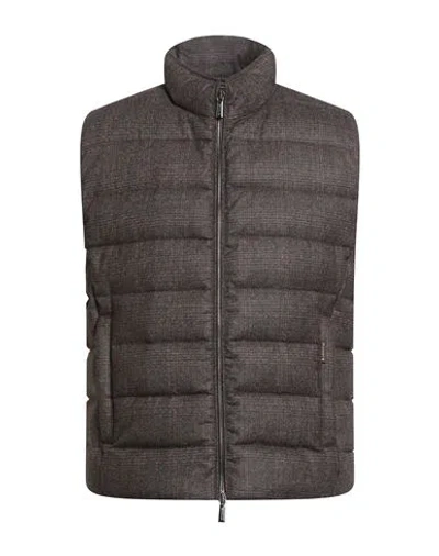 Moorer Man Vest Dark Brown Size 38 Virgin Wool, Elastane In Gray