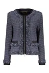 Moorer Mara-bcl Boucle Knit Jacket In Blue