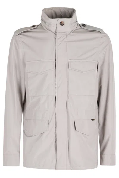 Moorer Marble Denver Stp Hidden-hood Polyester Jacket In Gray