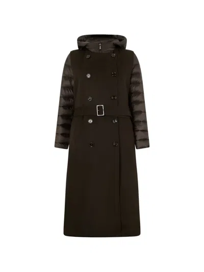 Moorer Marta-cwl Quilted-sleeve Double-breasted Coat In Brown
