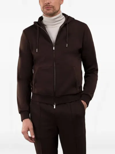 Moorer Matthew Zip-up Hoodie In Brown
