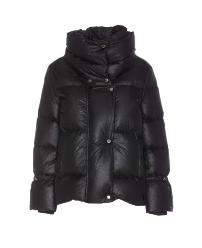 Moorer High Neck Padded Jacket With Drawstring Hem In Black