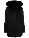 Moorer Medium-length Fresia Down Jacket With Hood And Fur In Black