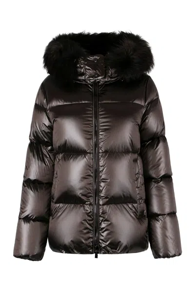 Moorer Melita Hooded Short Down Jacket In Brown
