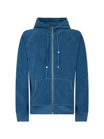Moorer Melvin Terry-cloth Zip-up Hoodie In Blue