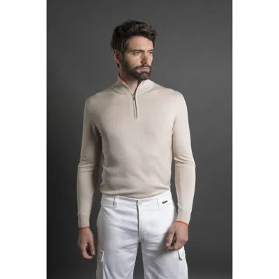 Moorer Men's Beige Zip Collar Sweater In Brown