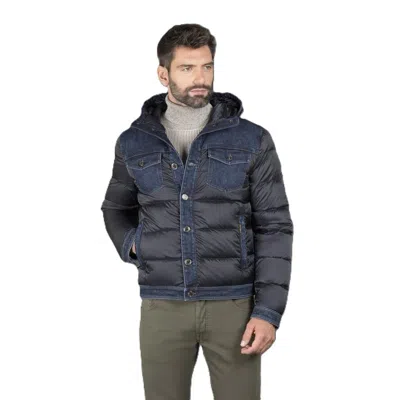 Moorer Men's Blue Quilted Jacket With Denim Accents