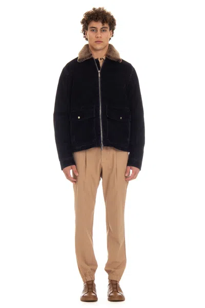 Moorer Flocked Denim Bomber Padded In Black