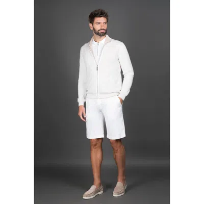 Moorer Men's White Zip Front Sweater