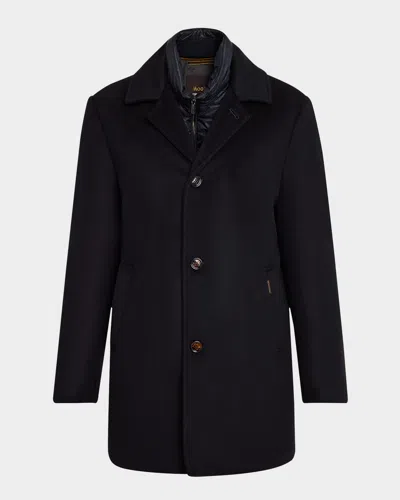 Moorer Men's Wool-cashmere Topcoat With Bib In Black