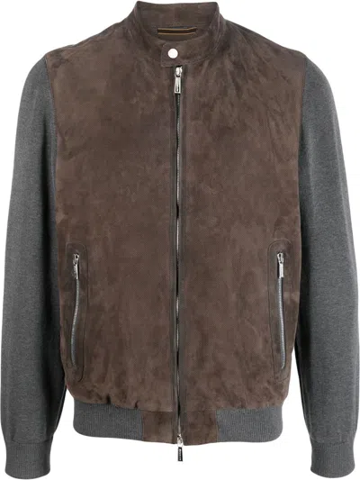 Moorer Mendini-urp Suede Bomber Jacket In Brown