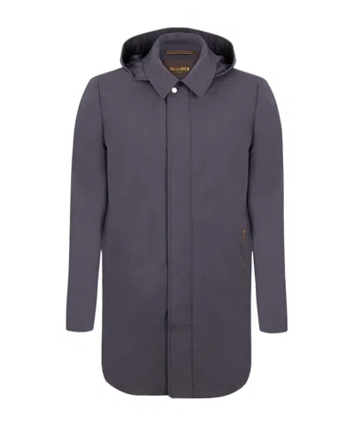 Moorer Mid-length Hooded Coat With A Lapel Collar In Blue