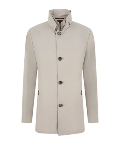 Moorer Mid-length Silk-blend Coat With A Stand Collar In Neutral