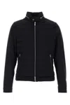 Moorer Quilted High Collar Down Jacket With Zip Pockets In Dark Blue