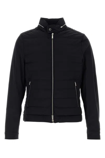 Moorer Quilted High Collar Down Jacket With Zip Pockets In Navy
