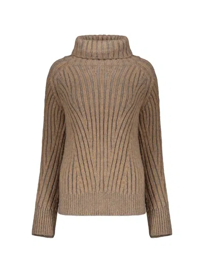 Moorer Misty Ribbed Roll-neck Sweater In Brown