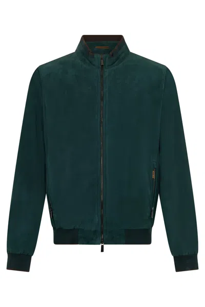 Moorer Modern Bomber Jacket Petrol Green.