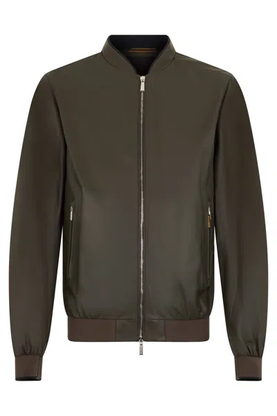 Moorer Modern Leather Bomber Jacket In Brown Color In Gray