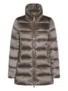 Moorer Long Quilted Down Jacket With High Collar In Brown