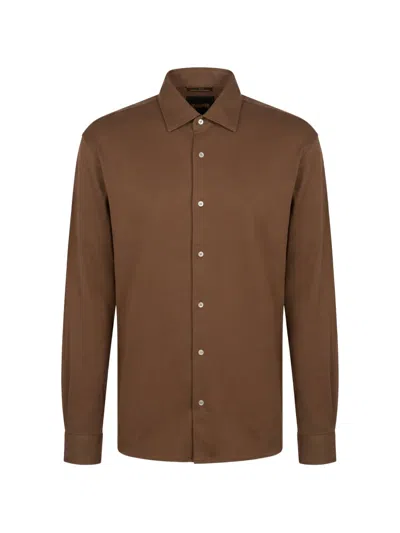 Moorer Montalcino Button-up Long-sleeved Shirt In Brown