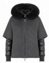 Moorer Short Cape In Dark Gray Cashmere Wool With Detachable Goose Down Jacket In Gray