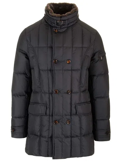 Moorer Morris-km 2 Petti Trapuntato Nylon Collo Pelliccia Coats Grey In Black