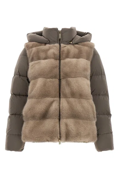Moorer Morzine Puffer Jacket In Taupe Brown