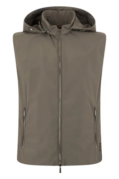 Moorer Mud-colored Vest Without Sleeves With Adjustable Hood In Brown