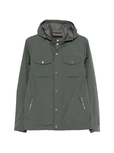 Moorer Muted Green Jacket With Adjustable Hood And Functional Pockets
