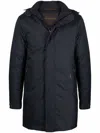 Moorer Navy-blue Down-feather Parka With Classic Hood In Blue
