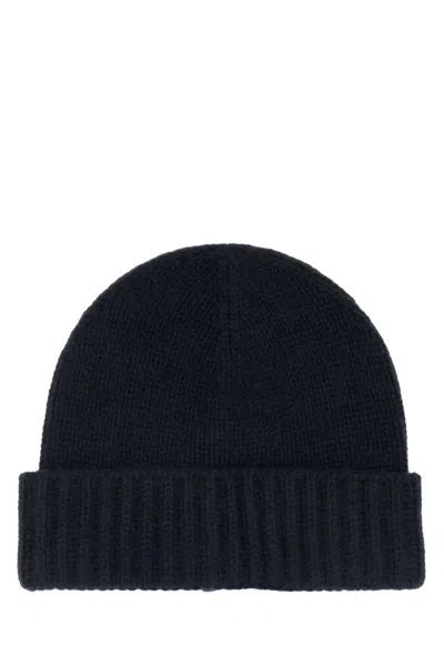 Moorer Navy Blue Knitted Beanie Cap In Pink