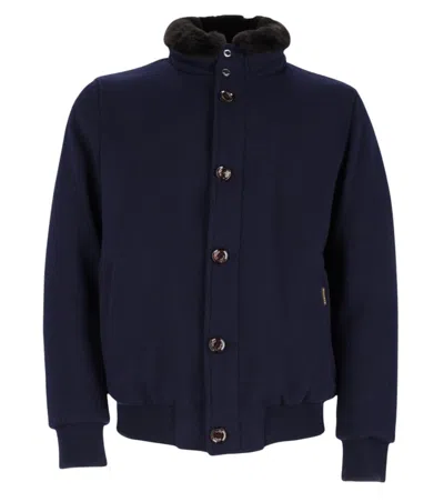 MOORER NAVY BLUE MOCK COLLAR JACKET