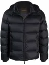Moorer Navy Blue Padded Coat With Down-feather Filling And Functional Pockets In Blue