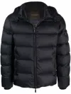 Moorer Navy Blue Padded Coat With Down-feather Filling And Functional Pockets In Blue