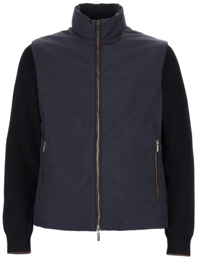 MOORER MEN NAVY BLUE SOLID MOCK COLLAR JACKET