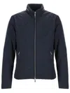 Moorer Navy Blue Solid Mock Collar Jacket In Navy Blue