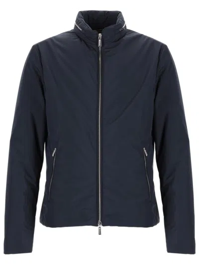 MOORER MEN NAVY BLUE SOLID MOCK COLLAR JACKET