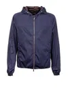 Moorer Navy Blue Waterproof Jacket With Zip And Collar In Multi