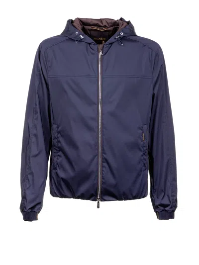 Moorer Navy Blue Waterproof Jacket With Zip And Collar In Multi