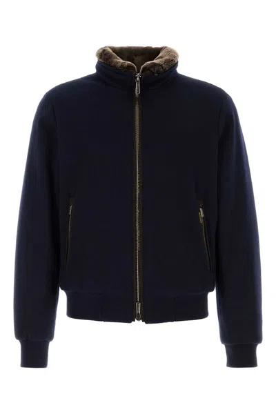 Moorer Navy Blue Wool Blend Bellati Down Jacket