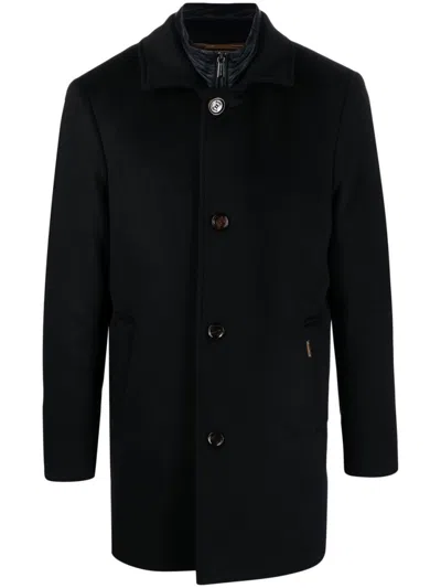 Moorer Navy Blue Wool-cashmere Blend Coat In Black