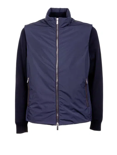 Moorer Zip-up Knitted-sleeve Jacket In Blue