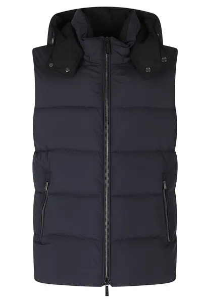 Moorer Navy Fire Skt Polyester Hooded Gilet In Black