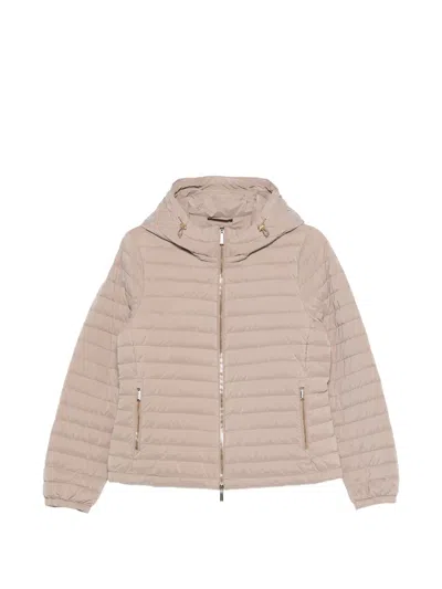 Moorer Neutral Quilted Hooded Jacket With Cropped Fit In Pink